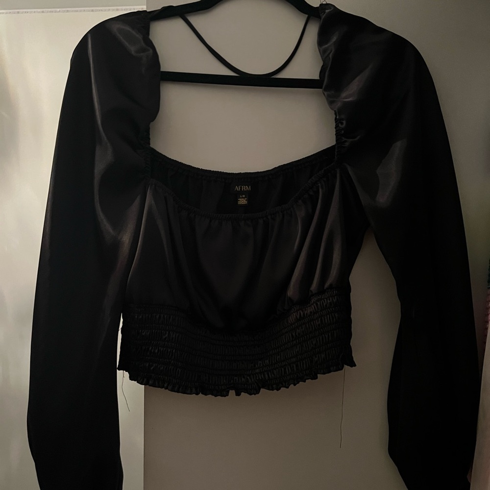 AFRM Smocked Satin Long Sleeve Crop Top